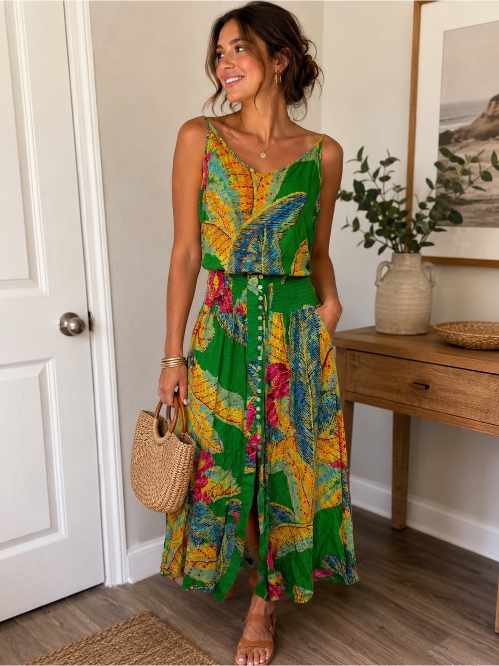 Cynthia Rowley Tropical Floral Print Top & Skirt Set Caribbean Lightweight Beach